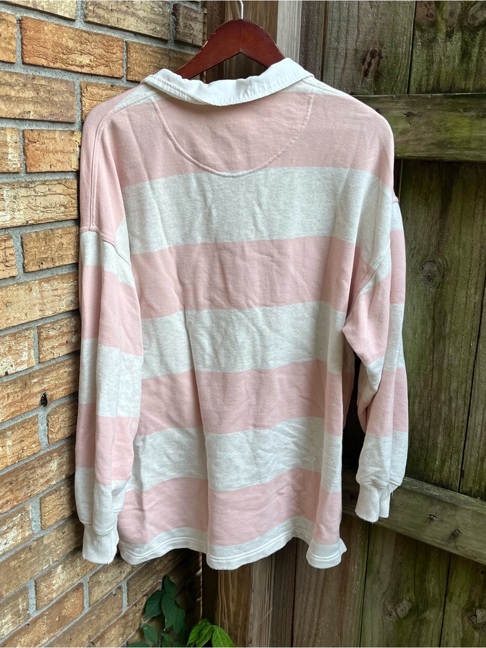 Aerie Oversized Pink & White Striped Rugby Shirt - Picture 3 of 3